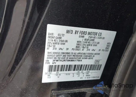 2022 Ford Mustang Mach-E California Route 1 z USA, uszkodzony, nr VIN 3FMTK2R78NMA17664